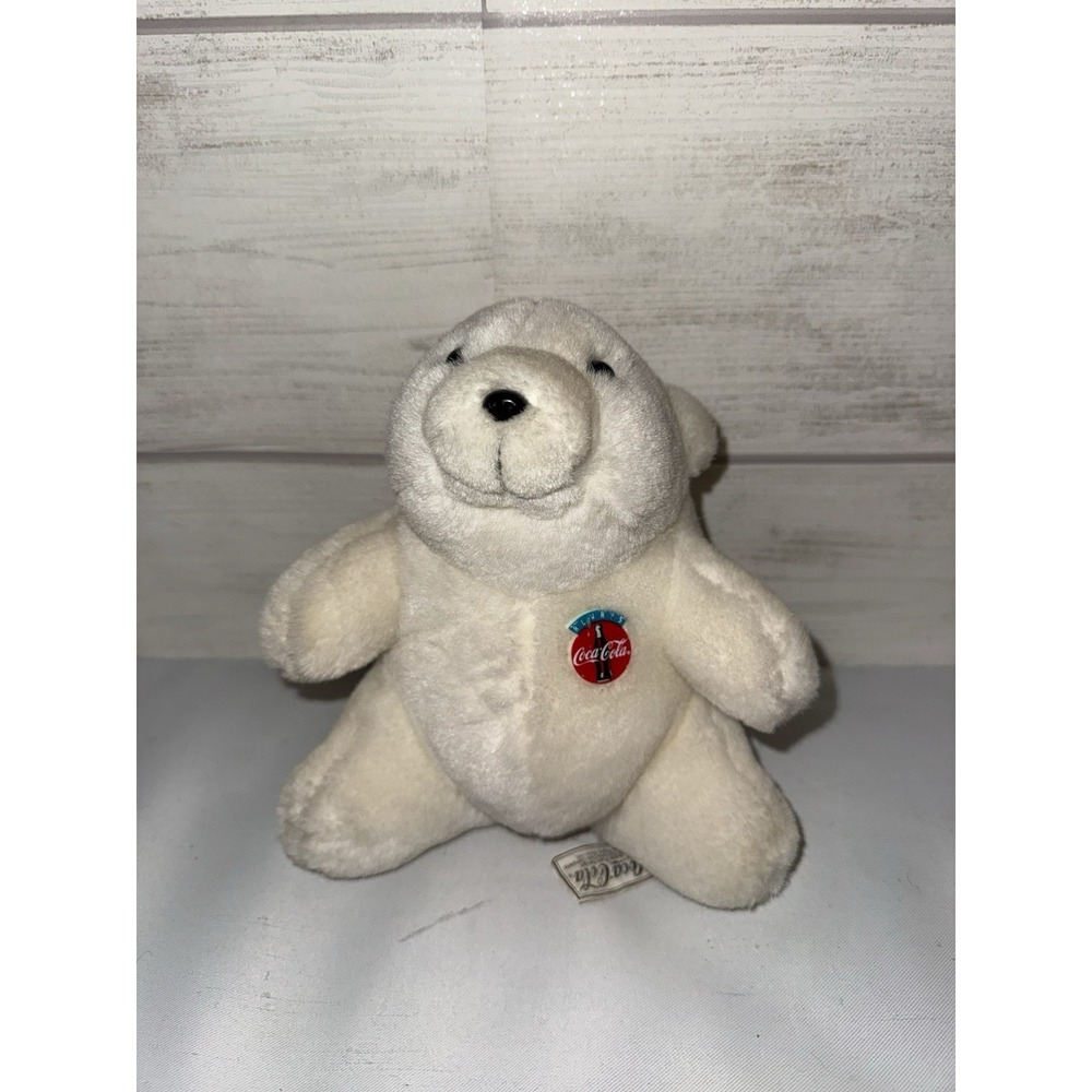 Vintage 1993 Coca-Cola Company Polar Bear Stuffed Plush Animal Toy 7" Sitting R4